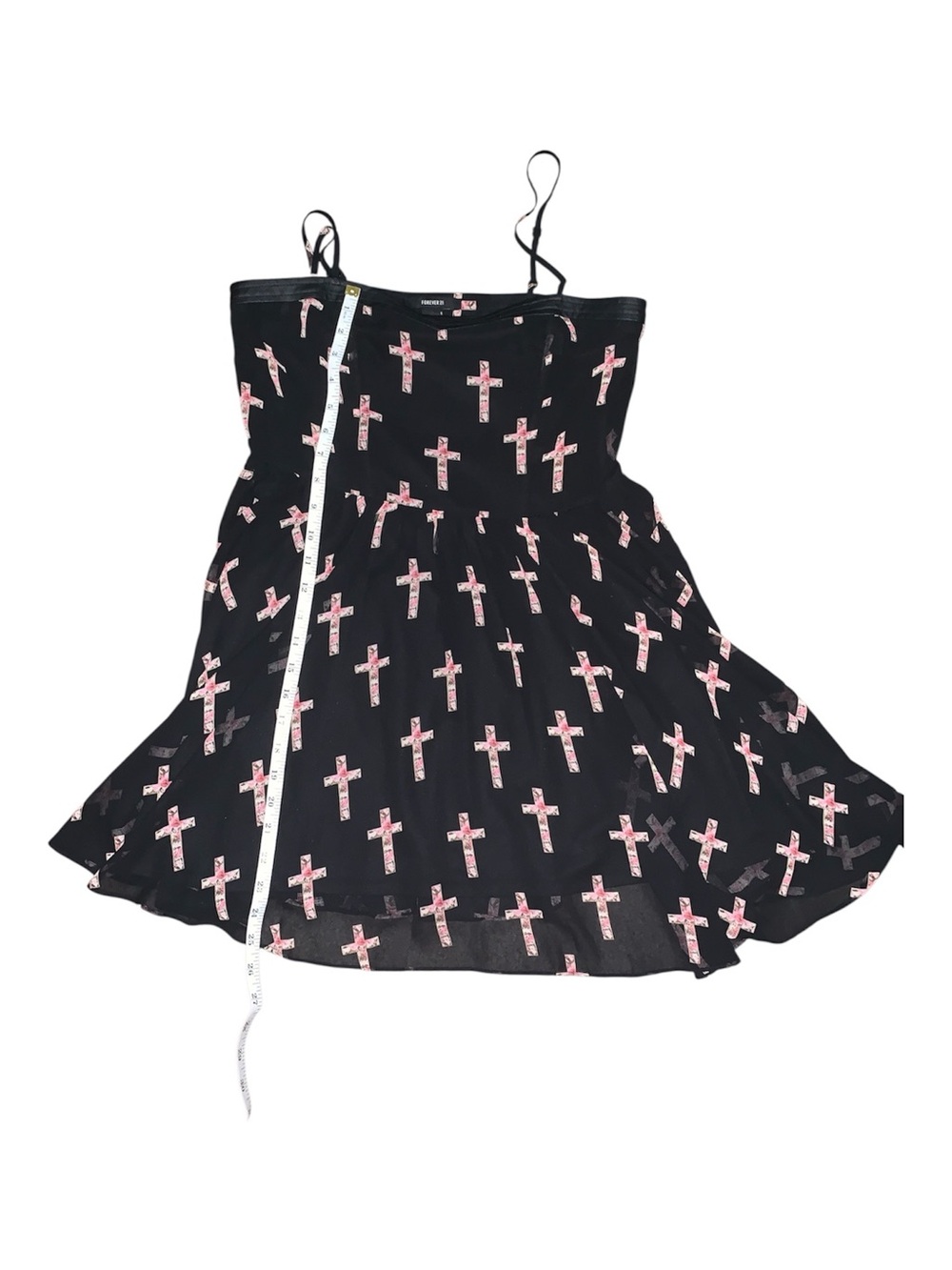 Black & Pink Cross Print Spaghetti Strap Dress Forever 21 Medium